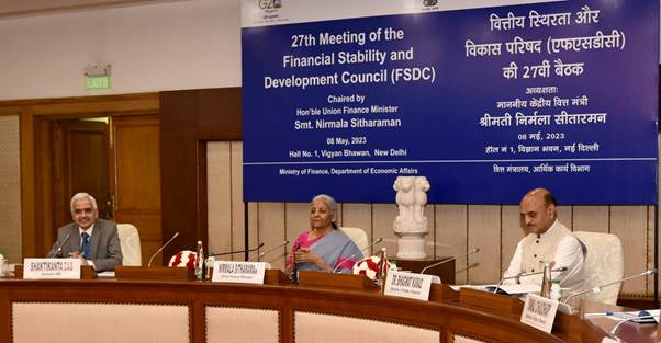 Finance Minister Nirmala Sitharaman addressing FSDC meeting in New Delhi on May 8, 2023 (PIB photo)